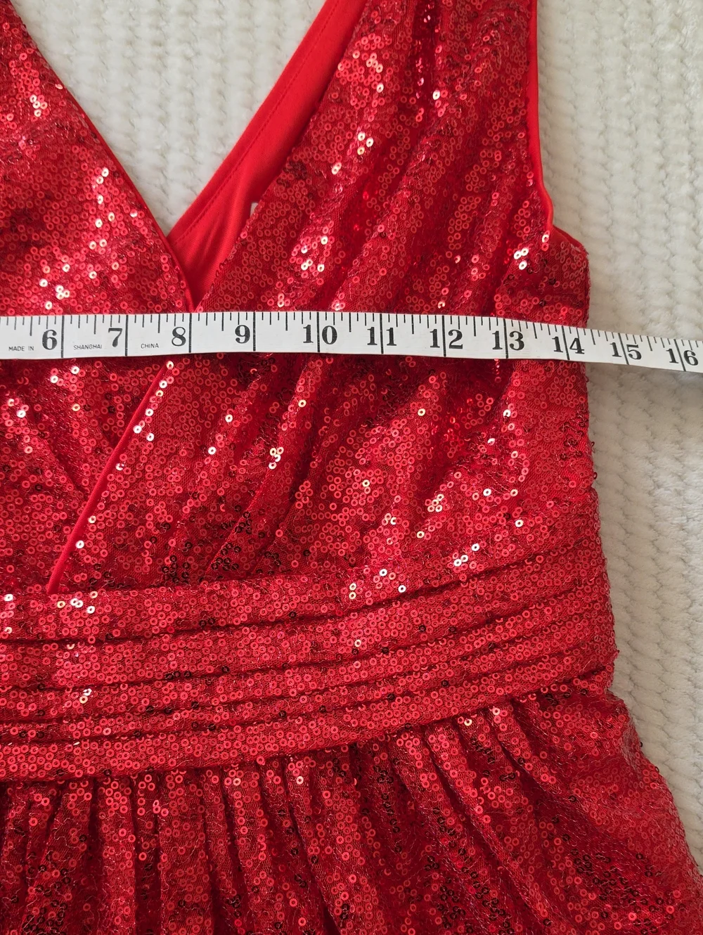 Kate Kasin Red Sequin V-Neck Evening Gown